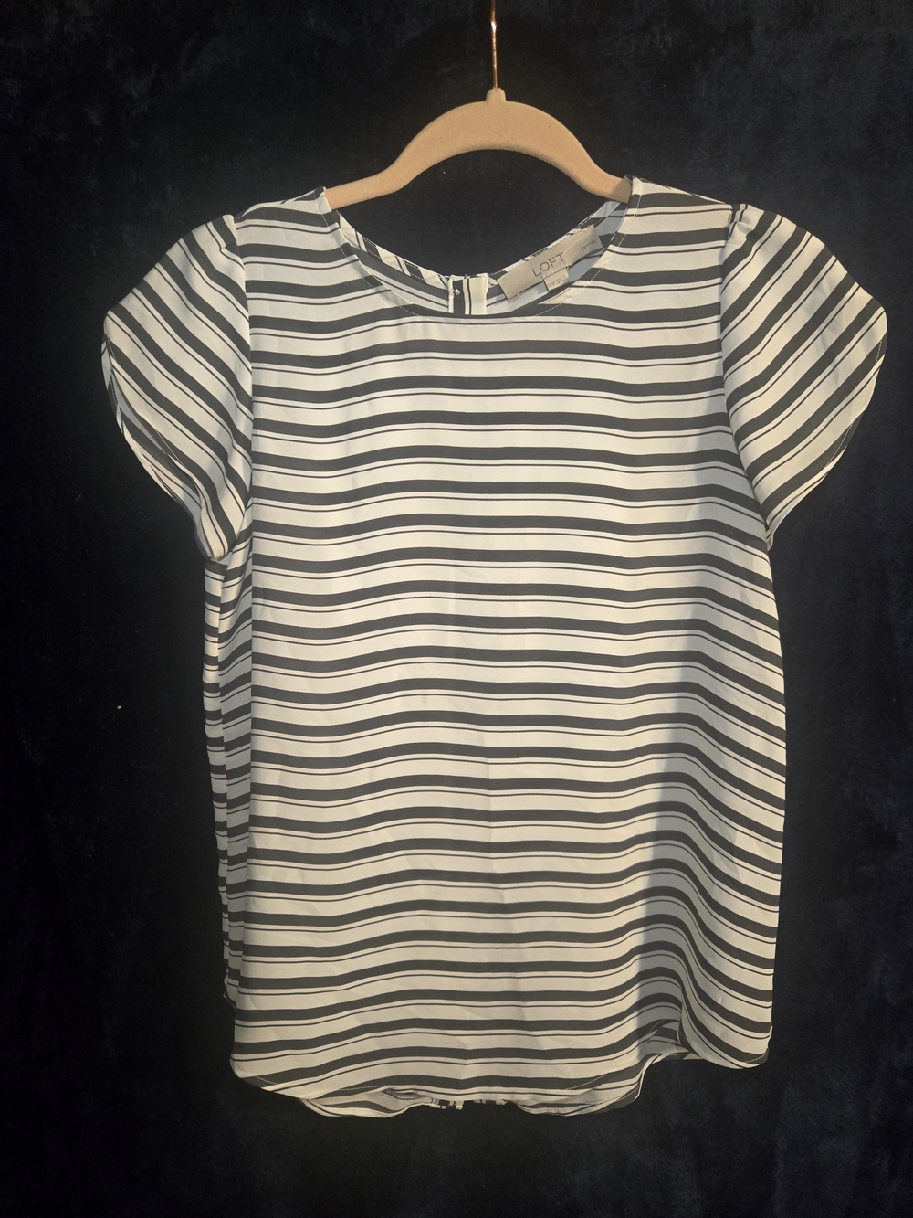 LOFT Black and White Striped Short Sleeve Blouse